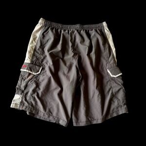 Vintage 90's Nike Cargo Shorts XXL Grey Tan Embroidered Logo Drawstring Athletic